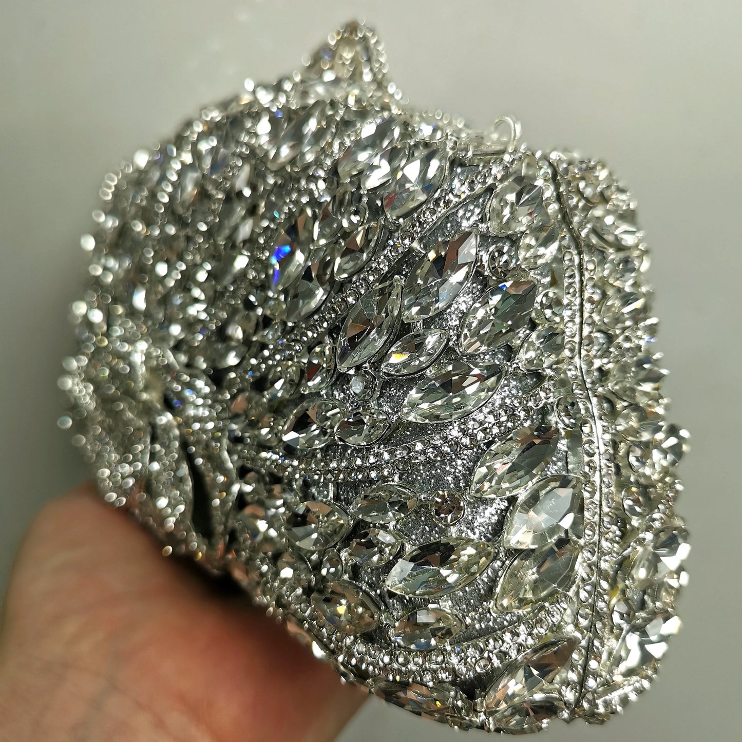 Woman Champagne Purple Silver Diamond Hollow Out Flower Purse Bridal Dinner Floral Gift Handbag Crystal Wedding Party Clutch Bag