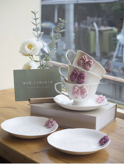 Creative Bow-knot Tea cup and saucer Set Porcelain Cups Afternoon Tea set Nordic Minimalist Elegant Coffee Cup Bar Drink set