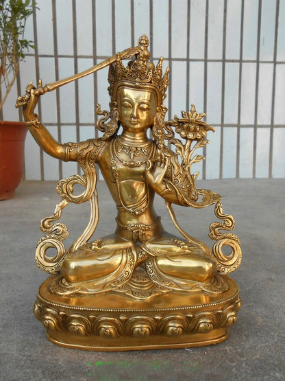 30CM LARGE home Temple family efficacious Protection Bless Safe Buddhism Tantra Bodhisattva Manjusri  Buddha brass statue