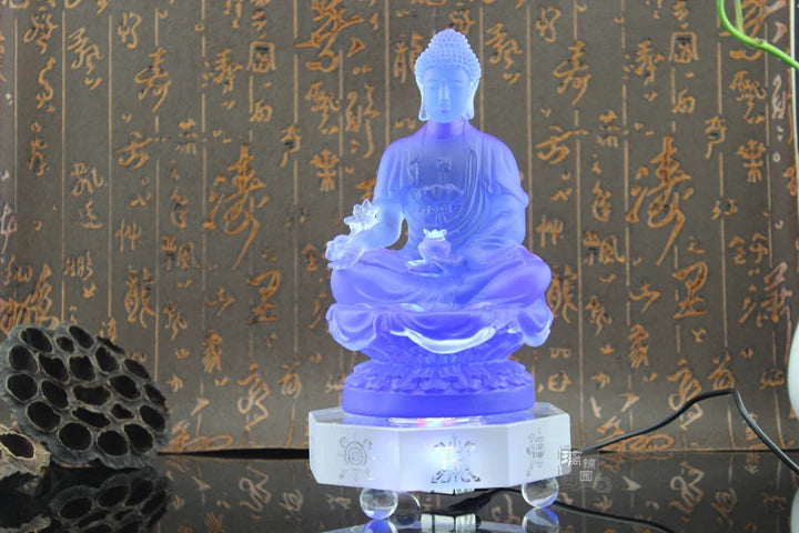 $500--TOP grade GOOD Buddha -bless family HOME Safety Health-Retro Medicine Guru Buddha Colored Glaze crystal Buddha statue