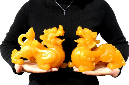HOT SALE  2PCS office home lobby efficacious FENG SHUI Talisman Protection Money Drawing 3D JADE PI XIU Sculpture ART statue