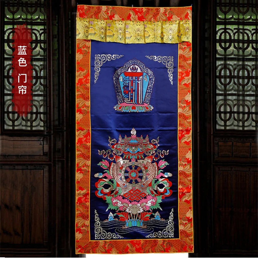 Wholesale Buddhist supplie Tibet Buddhism Kalachakra Eight auspicious symbol Embroidery wall Partition Tapestry Door curtain