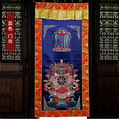 Wholesale Buddhist supplie Tibet Buddhism Kalachakra Eight auspicious symbol Embroidery wall Partition Tapestry Door curtain
