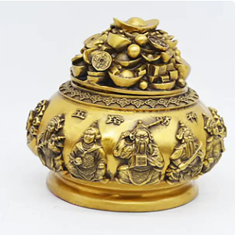 Brass relief five way god of wealth cornucopia household Buddha incense burner ornaments