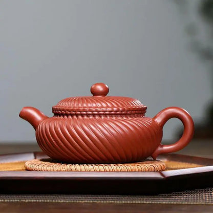 Zisha Teapot Yixing Handmade Pot, Kung-Fu Teaware, Purple Clay Drinkware for Puer  Chinese Tea Robe, Rib Antique Pot