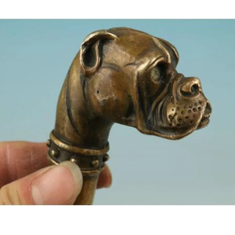 Pure Copper Old Qing Ming French dog Hand Carved Dog Statue Cane Walking Stick Head  Walking Stick Head