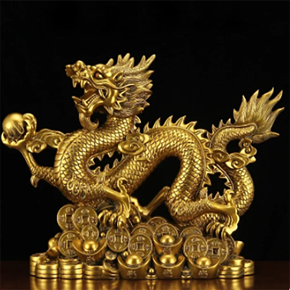 Five-clawed Dragon Copper Color Ornaments Attract Wealth Boss Office Living Room Gateway Crafts Zodiac Mascot