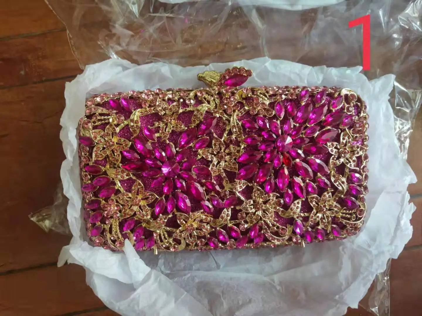 Woman Rose Red Gold Diamond Clutch Evening Purse Wedding Bridal Floral Rhinestone Bag Party Crystal Flower Dinner Prom Handbag