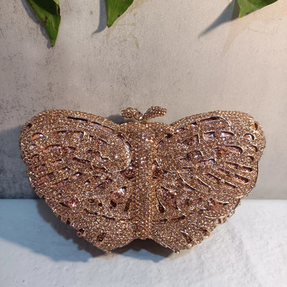 Woman Champagne Butterfly Crystal Stone Evening Bag Cute Animal Cocktail Prom Diamond Party Dinner Handbag Wedding Bridal Purse