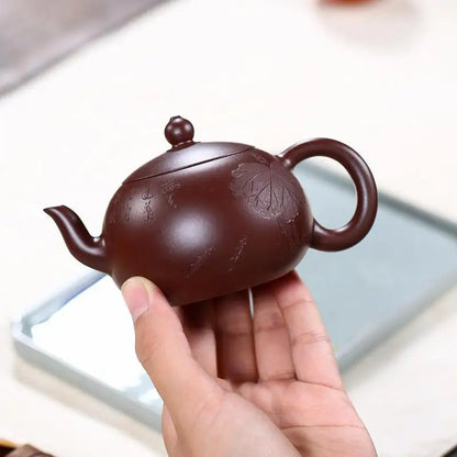 Zisha Teapot Yixing Handmade Pot, Kung-Fu Teaware, Purple Clay Drinkware for Puer Green Black Chinese Tea Vermilion Lotus