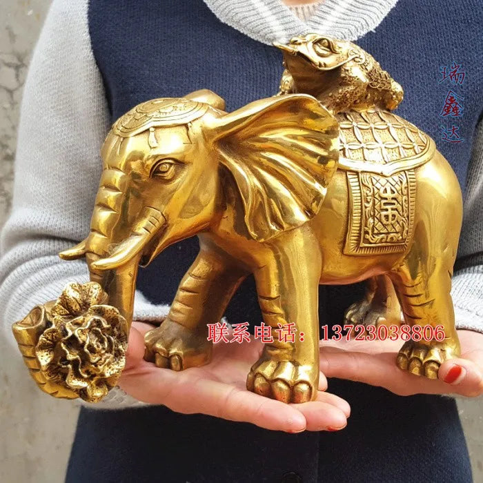 TOP GOOD 30CM large #Office home #  Money Drawing Fortune to ward off bad luck divine Talisman Thailand Elephant Brass statue