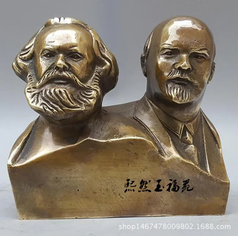 Copper Brass CHINESE crafts decor Asian  Chino Viejo 6 ''Gran Comunista Marx Y Lenin Busto Estatua de Bronce de tiendas bronce