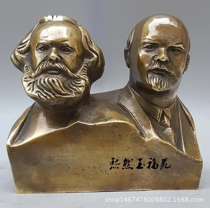 Copper Brass CHINESE crafts decor Asian  Chino Viejo 6 ''Gran Comunista Marx Y Lenin Busto Estatua de Bronce de tiendas bronce