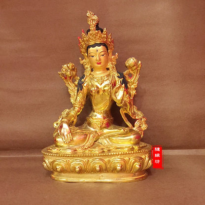 GOOD --Buddhist Buddhism home family efficacious Protection Gold-plated brass gold White Tara Avalokiteshvara Buddha  statue