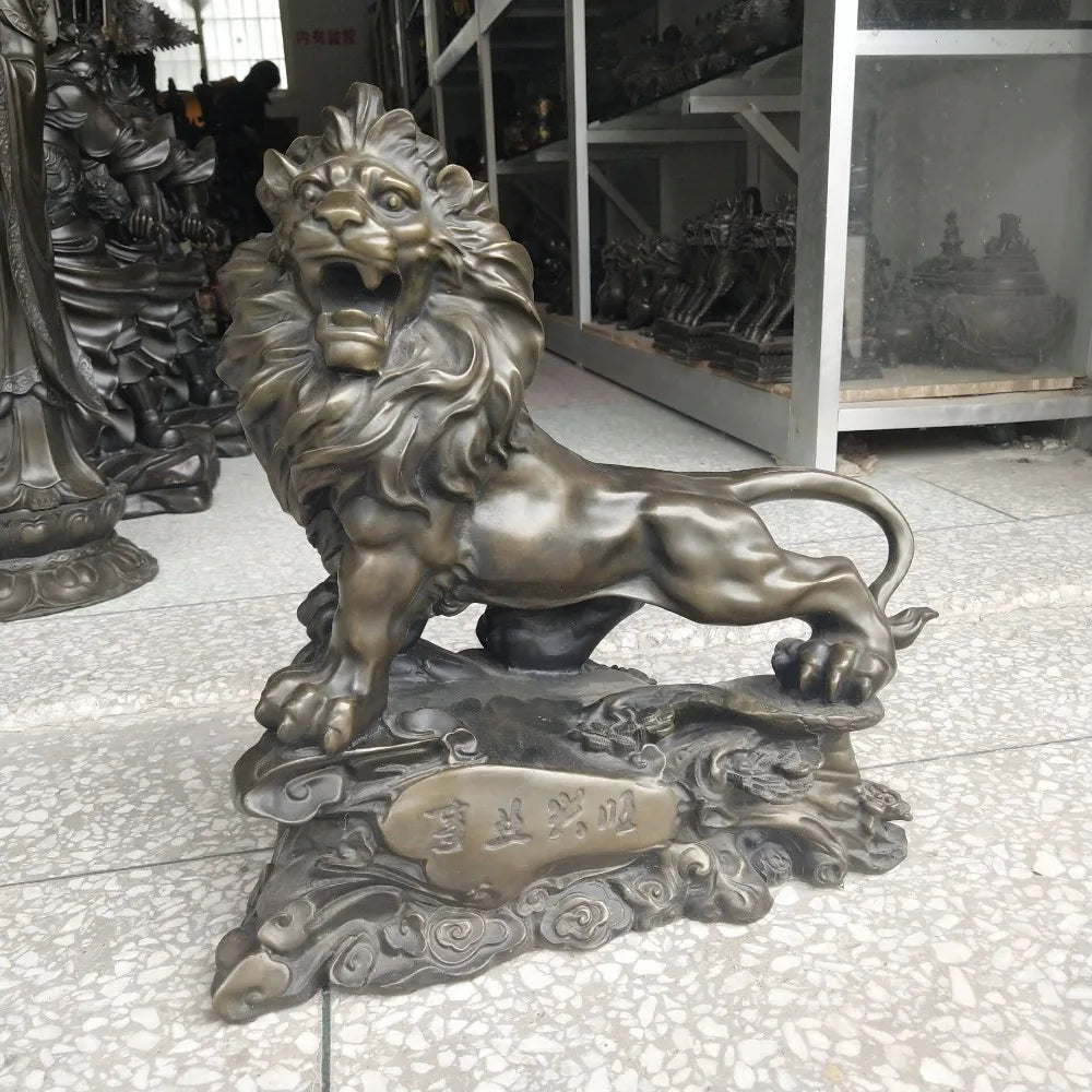 40CM large Huge -HOME OFFICE Porch lobby TOP COOL  efficacious Mascot thriving business bronze Lion KING FENG SHUI ART statue