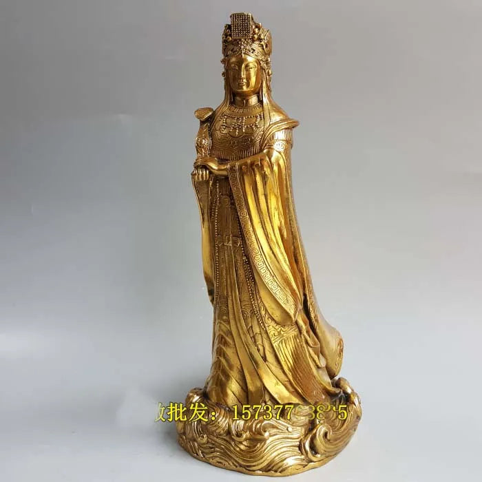 L size #TOP Bless family Safety Health luck Talisman- office home shop efficacious Protection Sea God Mazu Guanyin brass statue