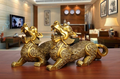 38CM huge# SHOP Company hall Lobby Porch anteroom efficacious Mascot Inviting money wealth GOLD dragon PI XIU FENG SHUI statue