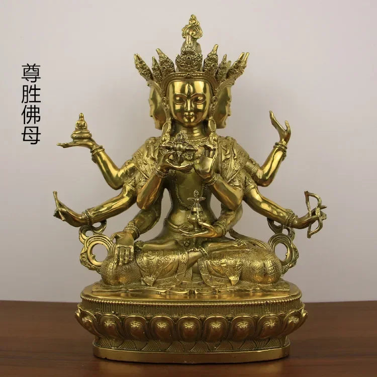 Pure Copper Dignified Buddha Mother Bodhisattva Statue Piece Longevity Three Bronze Sculptures Statues