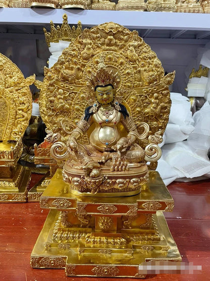 Wholesale Buddhist supplies 55CM large brass Buddha statue setting platform 30cm Jambhala Yellow God of wealth Buddha statue