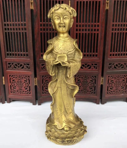 Seiko brass Golden boy and jade girl crafts statue A pair