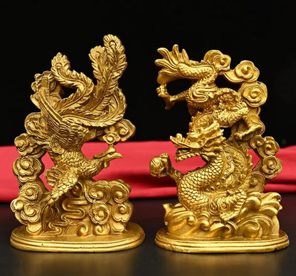 Seiko brass dragon phoenix crafts statue A pair