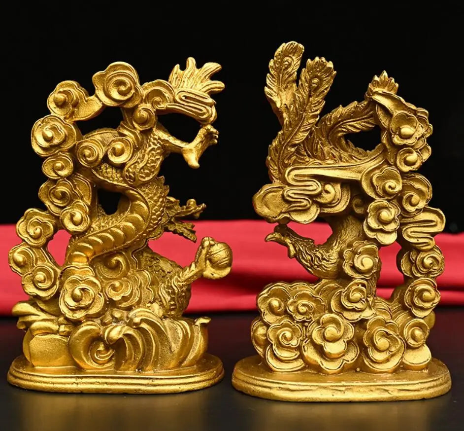 Seiko brass dragon phoenix crafts statue A pair