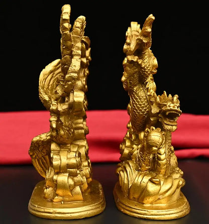 Seiko brass dragon phoenix crafts statue A pair