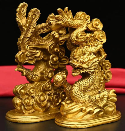 Seiko brass dragon phoenix crafts statue A pair