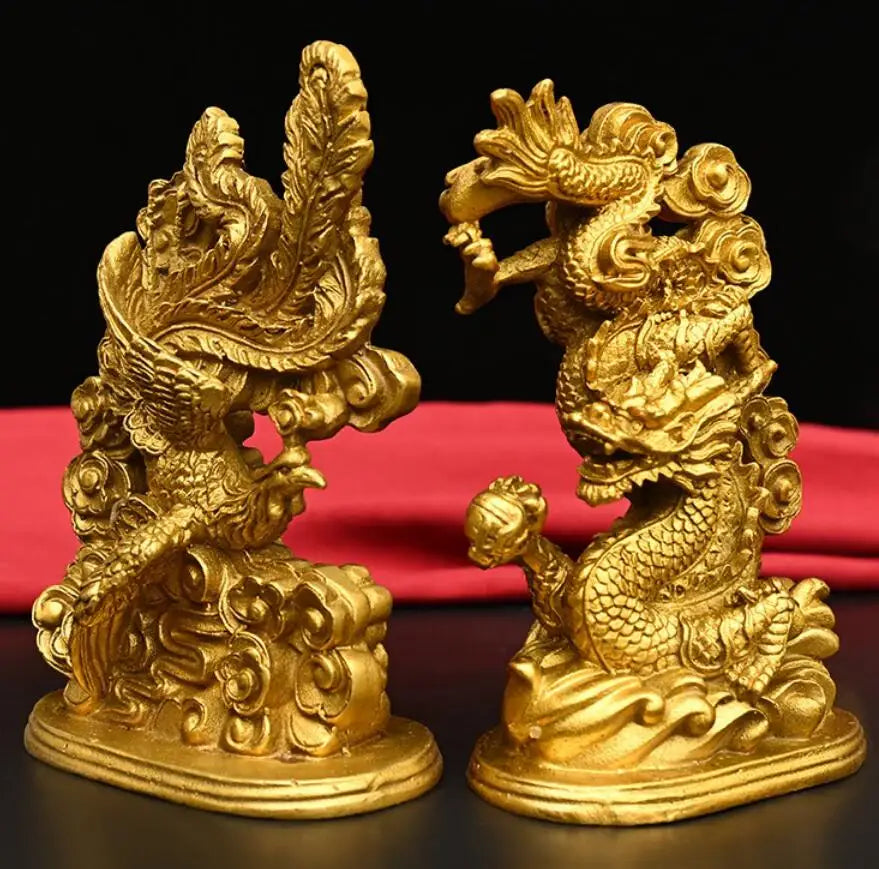 Seiko brass dragon phoenix crafts statue A pair