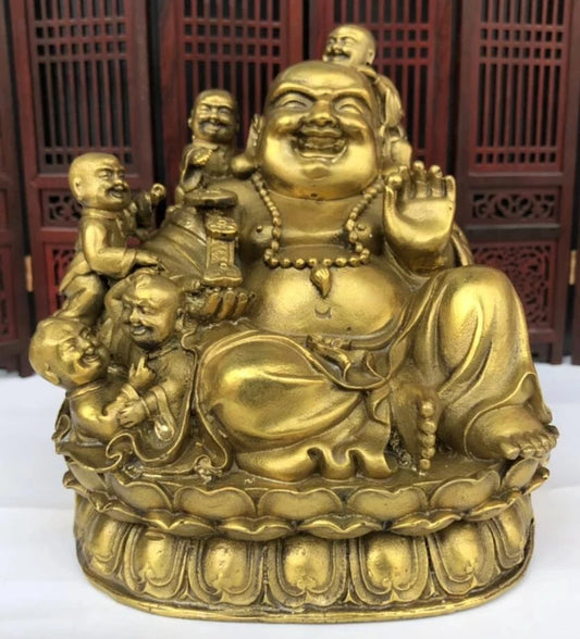 Seiko brass sit lotus Five children maitreya Buddha Home decoration crafts statue
