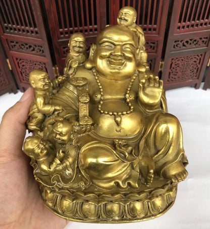 Seiko brass sit lotus Five children maitreya Buddha Home decoration crafts statue