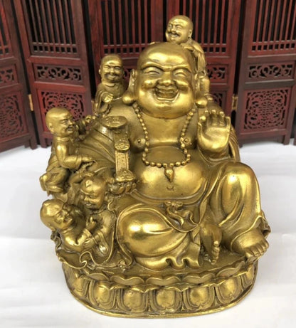 Seiko brass sit lotus Five children maitreya Buddha Home decoration crafts statue