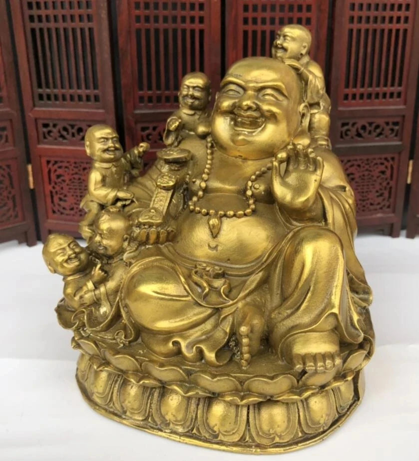 Seiko brass sit lotus Five children maitreya Buddha Home decoration crafts statue