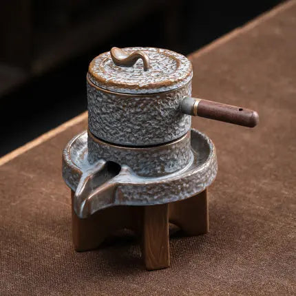 Service Automatic Stone-Mill Pottery Lazy Stone Grinding Tea Set Rotating Water Teapot Tea Maker For Ceremony Home Office Decor