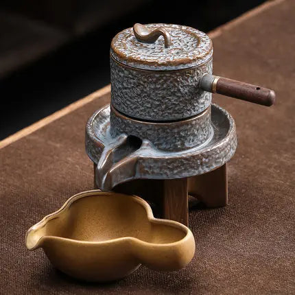Service Automatic Stone-Mill Pottery Lazy Stone Grinding Tea Set Rotating Water Teapot Tea Maker For Ceremony Home Office Decor