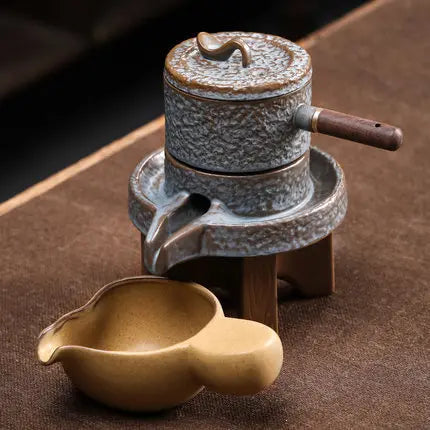 Service Automatic Stone-Mill Pottery Lazy Stone Grinding Tea Set Rotating Water Teapot Tea Maker For Ceremony Home Office Decor