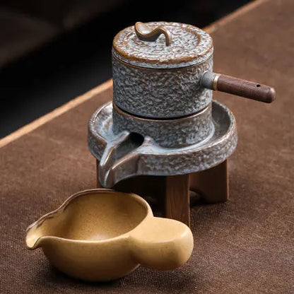 Service Automatic Stone-Mill Pottery Lazy Stone Grinding Tea Set Rotating Water Teapot Tea Maker For Ceremony Home Office Decor