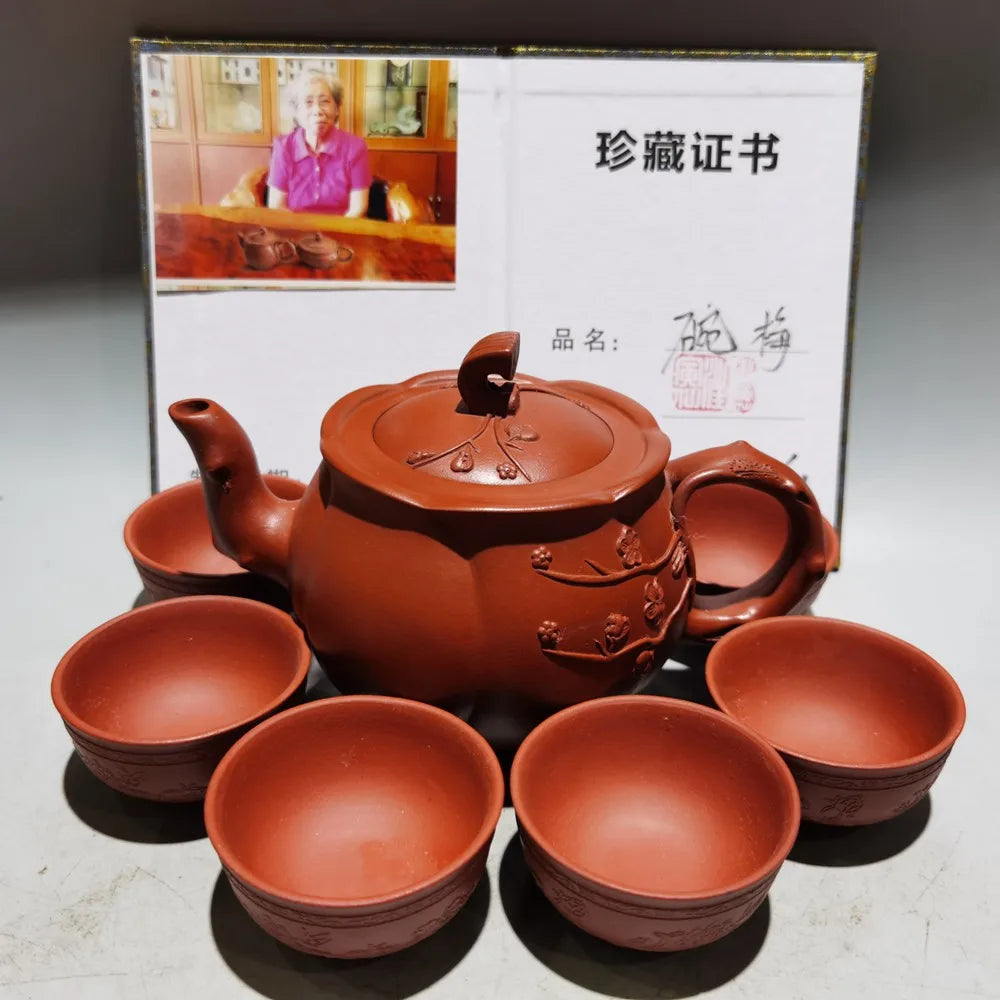 Set Chinese Yixing Zisha Clay Teapot  Bowl Plum Pot Wang Yinxian 400ml