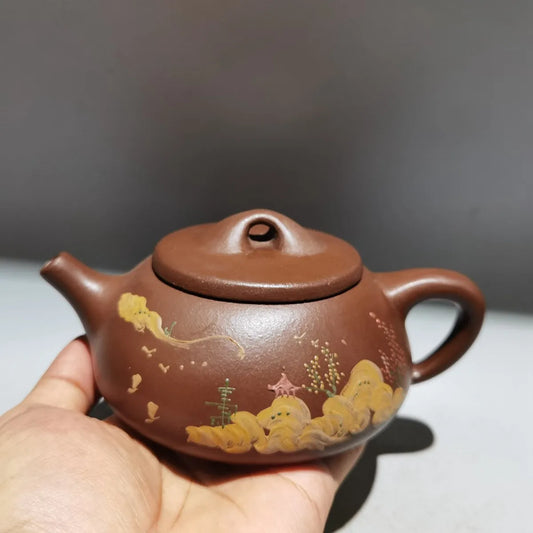 Set Chinese Yixing Zisha Clay Teapot  Clay Painted Stone Ladle Pot Gu Jingzhou 380ml