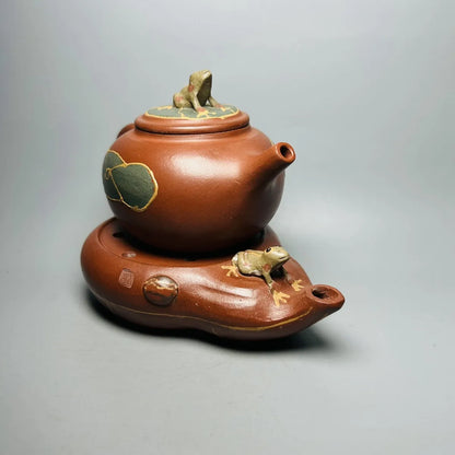 Set Chinese Yixing Zisha Clay Teapot  Lotus Leaf Frog Pot Jiang Rong 220ml