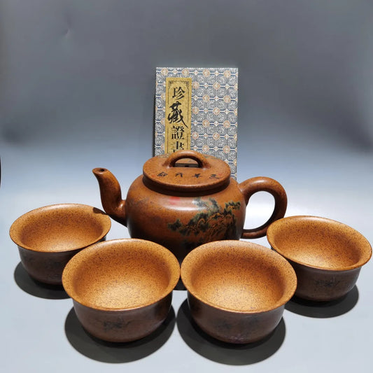 Set Chinese Yixing Zisha Clay Teapot  Pan Pot Gu Jingzhou 480ml