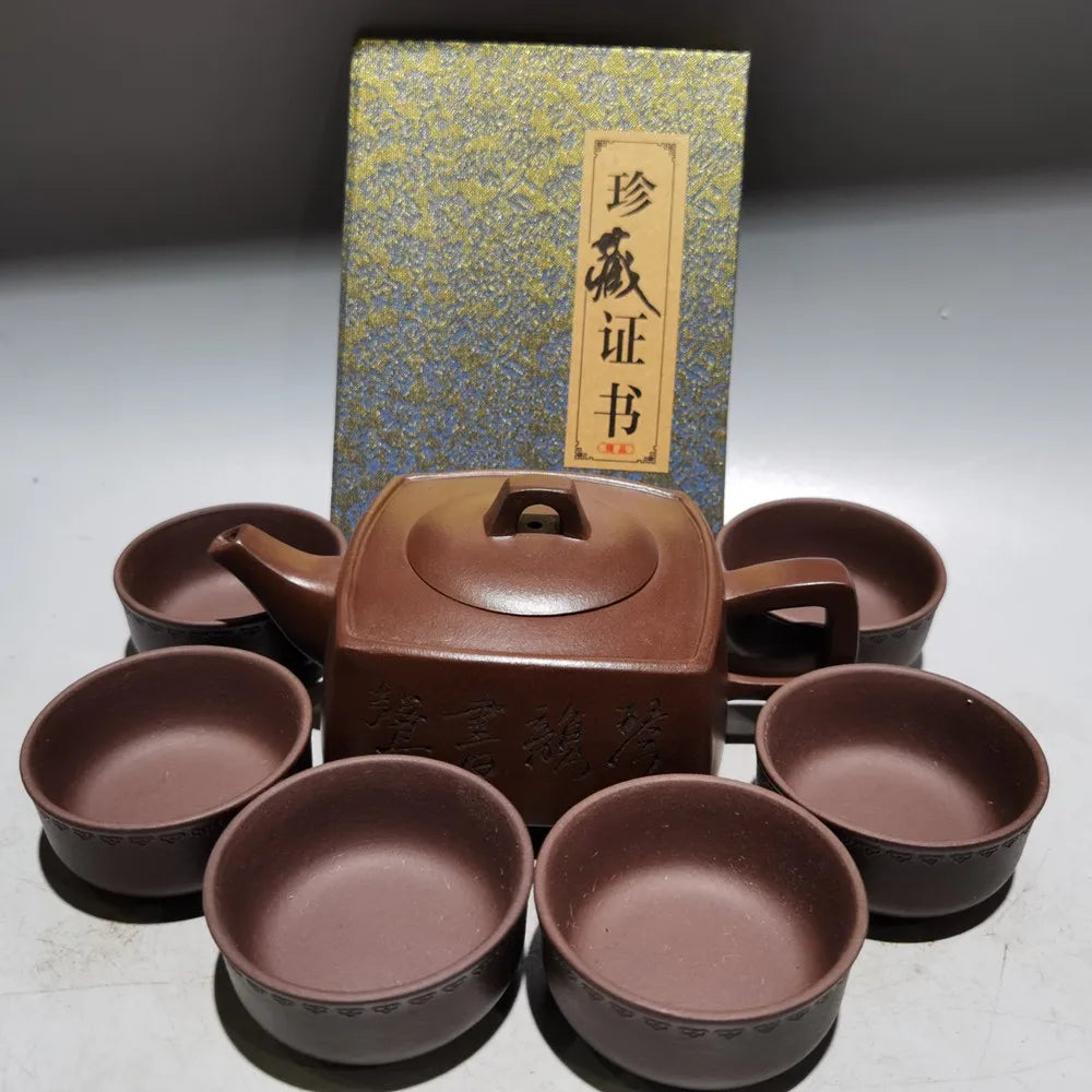 Set Chinese Yixing Zisha Clay Teapot  Sifang Pot  Gu Jingzhou 300ml