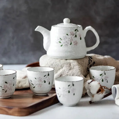 Set of Japanese Ceramic Sakura Tea Pot Tea Cup Water Cup Cherry Blossom Porcelain Kettle Teaware Set (5 cups+1 teapot)