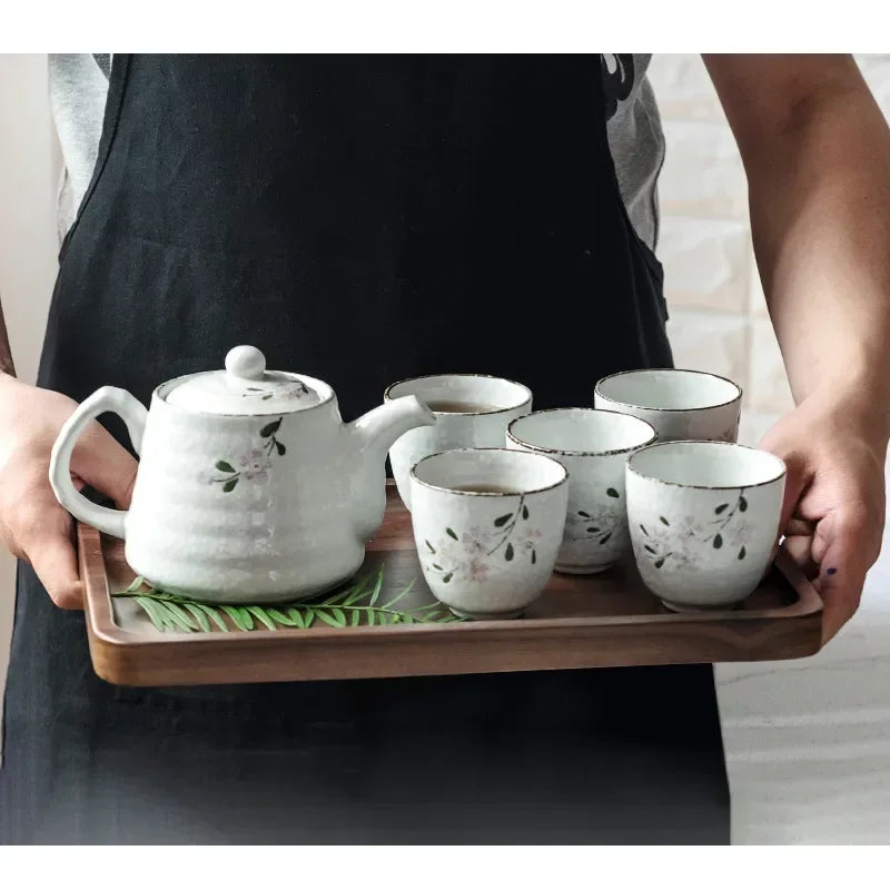 Set of Japanese Ceramic Sakura Tea Pot Tea Cup Water Cup Cherry Blossom Porcelain Kettle Teaware Set (5 cups+1 teapot)