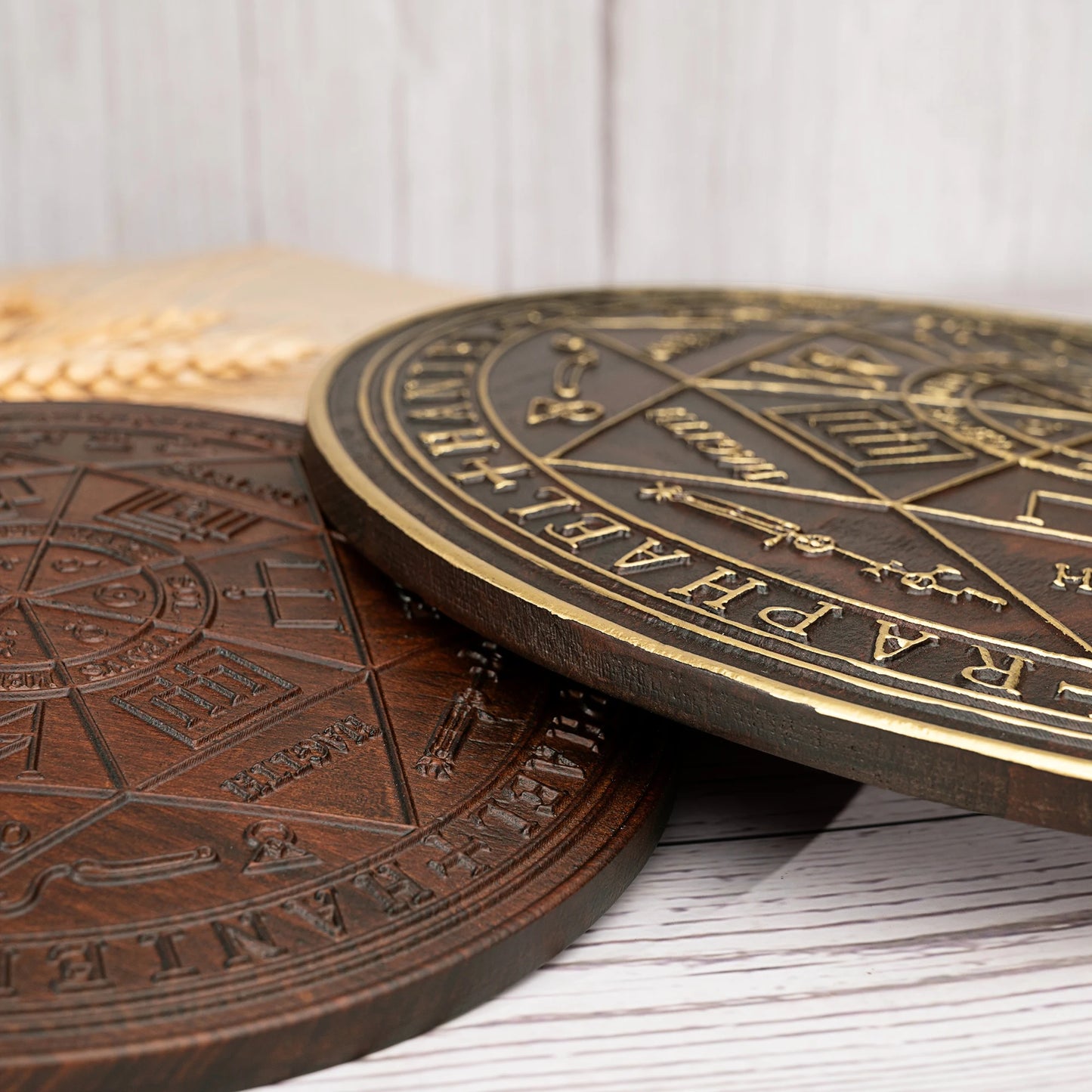 Seven Archangels Saint Michael Seal Wood Carved Home Ornament Protection Amulet Hanging Plaque