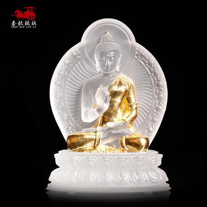 Seven Colors Coloured Glaze Medicine Buddha Seven Different Gestures Tathagata Buddha Statue Ornament