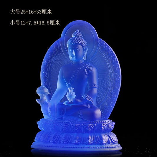 Seven Colors Coloured Glaze Medicine Buddha Seven Different Gestures Tathagata Buddha Statue Ornament