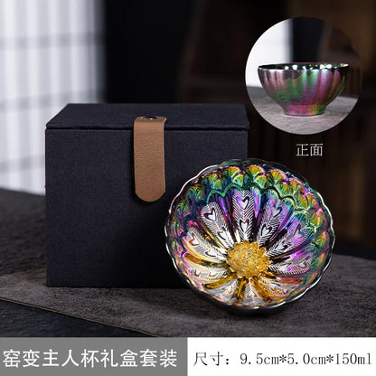 Seven-color Demon Concubine Inlaid With Golden Lotus and Peacock Gold-plated Jiancup Ceramic Kung Fu Teacup Kiln Tea Tasting Cup