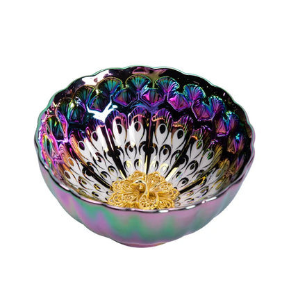 Seven-color Demon Concubine Inlaid With Golden Lotus and Peacock Gold-plated Jiancup Ceramic Kung Fu Teacup Kiln Tea Tasting Cup