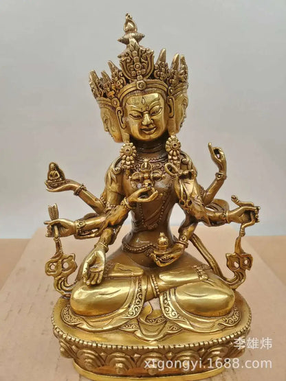 Seven-inch bronze statue of Victory Buddha mother three heads and eight arms Tantric Buddha statue wholesale